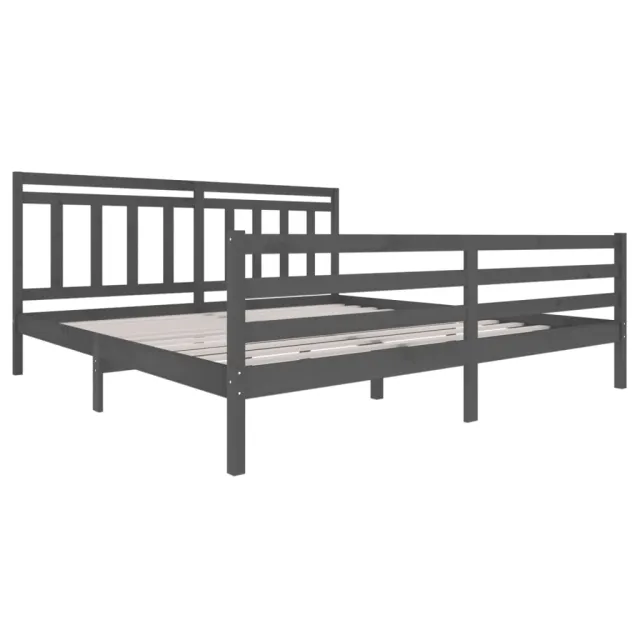 Cadre de lit sans matelas gris bois massif 200x200 cm