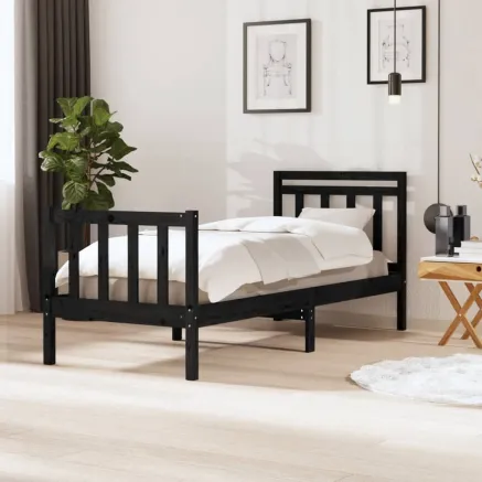 Cadre de lit sans matelas noir bois massif