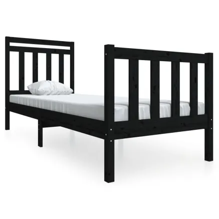 Cadre de lit sans matelas noir bois massif 2