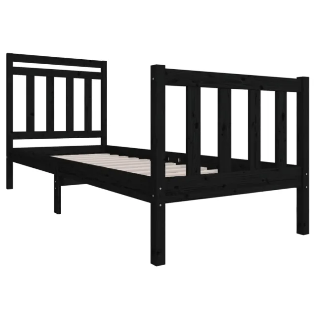Cadre de lit sans matelas noir bois massif