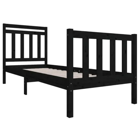 Cadre de lit sans matelas noir bois massif