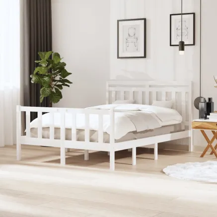 Cadre de lit sans matelas blanc bois massif