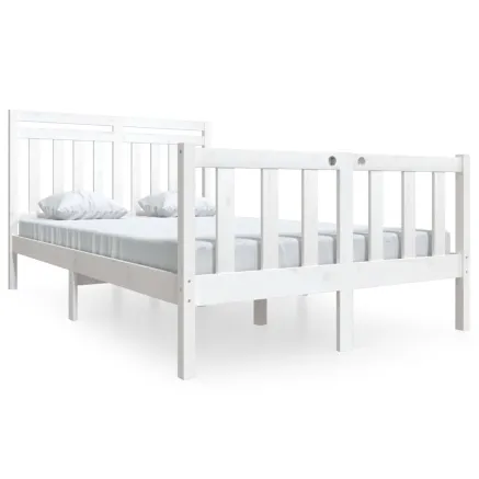 Cadre de lit sans matelas blanc bois massif 2