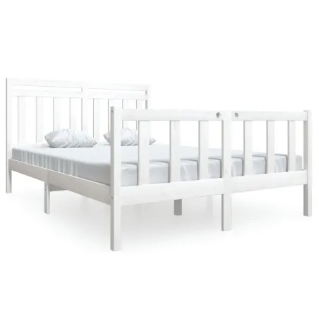 Cadre de lit sans matelas blanc bois massif 140x190 cm