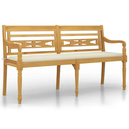 Banc Batavia avec coussin crème 150 cm Bois de teck massif 2