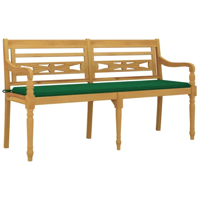 Banc Batavia avec coussin vert 150 cm Bois de teck massif