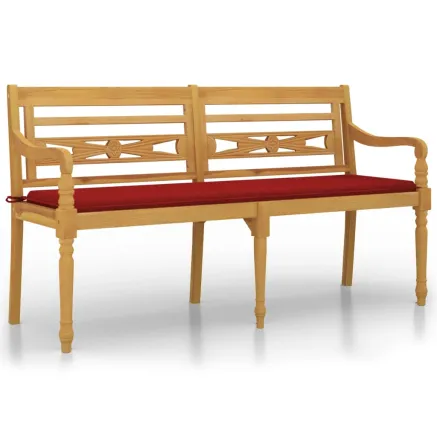 Banc Batavia avec coussin rouge 150 cm Bois de teck massif 2