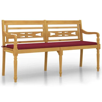 Banc Batavia avec coussin rouge bordeaux 150cm Bois teck massif 2