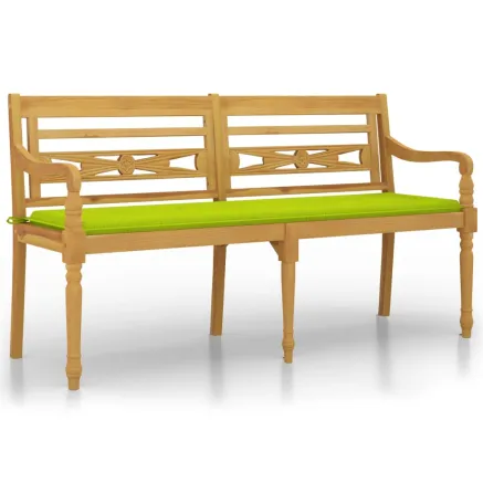 Banc Batavia avec coussin vert brillant 150 cm Bois teck massif 2