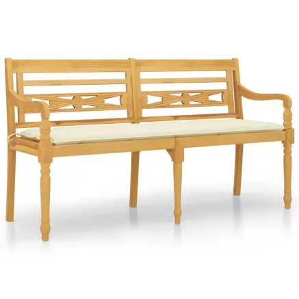 Banc Batavia avec coussin crème 150 cm Bois de teck massif 2