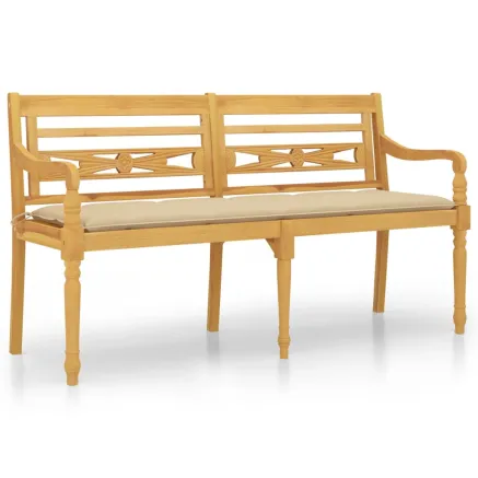 Banc Batavia avec coussin beige 150 cm Bois de teck massif 2