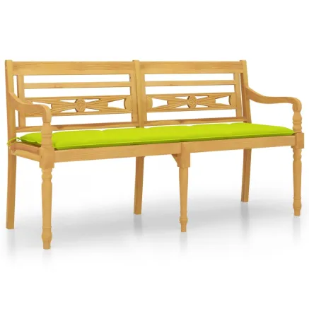 Banc Batavia avec coussin vert brillant 150 cm Bois teck massif 2