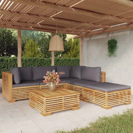 Salon de jardin 6 pcs avec coussins Bois de teck solide