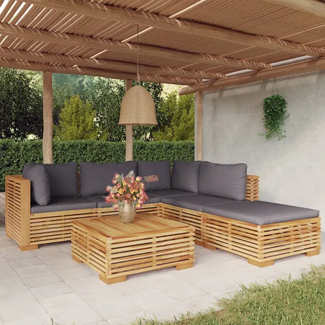 Salon de jardin 6 pcs avec coussins Bois de teck solide
