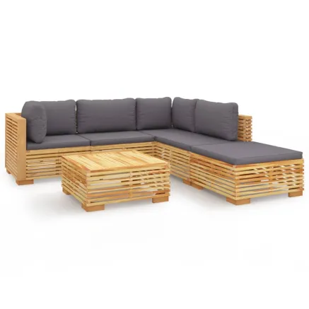Salon de jardin 6 pcs avec coussins Bois de teck solide 2