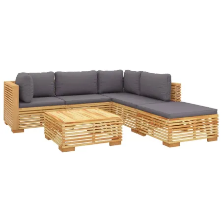 Salon de jardin 6 pcs avec coussins Bois de teck solide