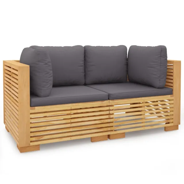 Canapés d'angle de jardin et coussins 2 pcs Bois teck massif