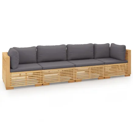 Salon de jardin 4 pcs avec coussins Bois de teck solide 2