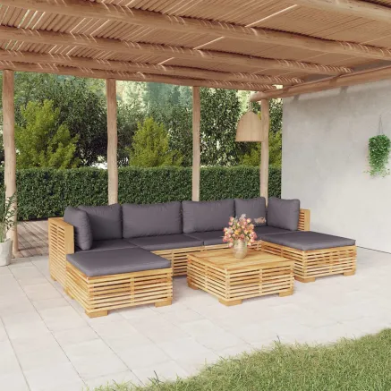 Salon de jardin 7 pcs avec coussins Bois de teck solide