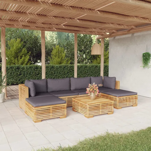 Salon de jardin 7 pcs avec coussins Bois de teck solide