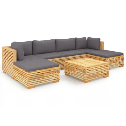 Salon de jardin 7 pcs avec coussins Bois de teck solide 2