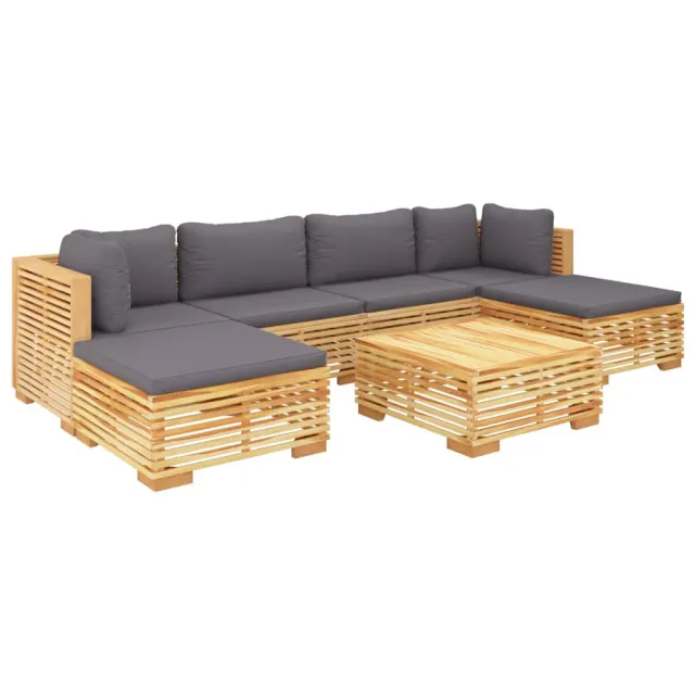 Salon de jardin 7 pcs avec coussins Bois de teck solide