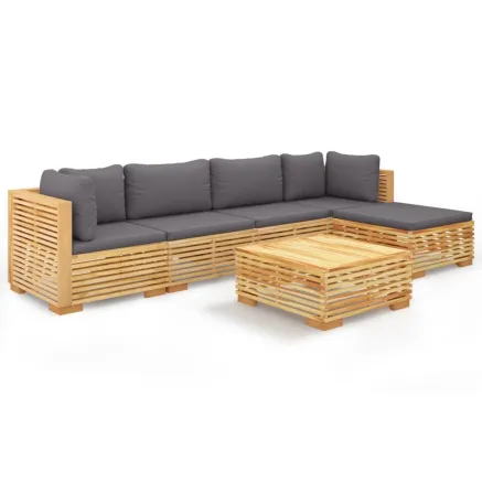 Salon de jardin 6 pcs avec coussins Bois de teck solide 2