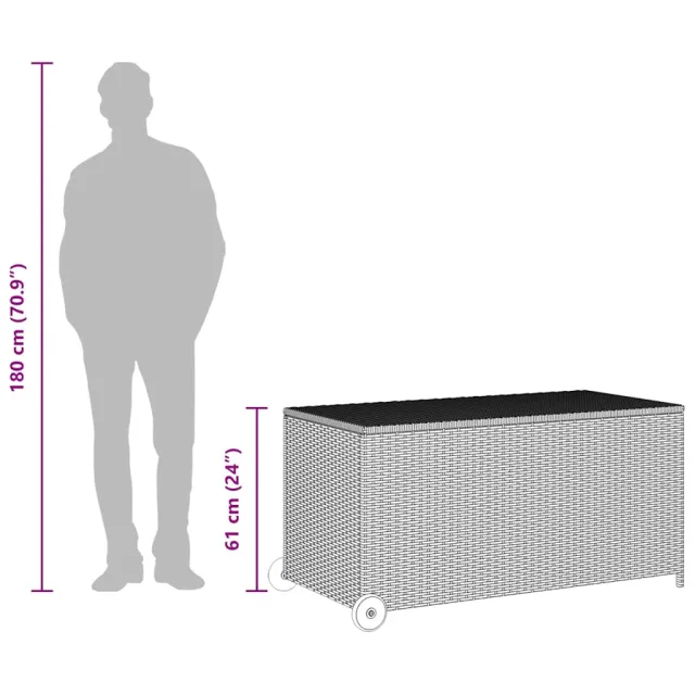 Boîte de rangement de jardin gris clair 120x65x61 cm rotin