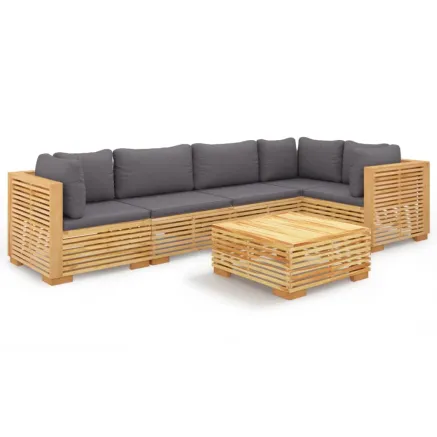 Salon de jardin 6 pcs avec coussins Bois de teck solide 2
