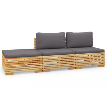 Salon de jardin 3 pcs avec coussins Bois de teck solide 2