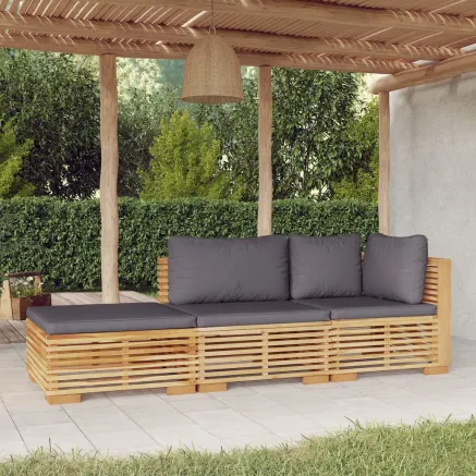 Salon de jardin 3 pcs avec coussins Bois de teck solide