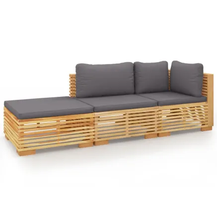 Salon de jardin 3 pcs avec coussins Bois de teck solide 2