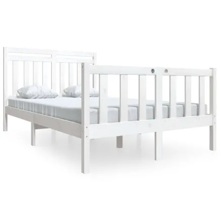 Cadre de lit sans matelas blanc bois massif 140x200 cm 2