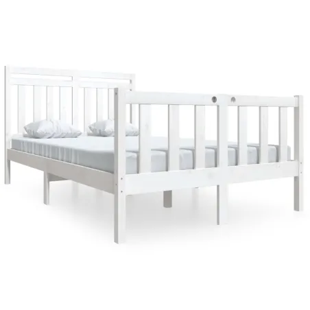 Cadre de lit sans matelas blanc bois massif 140x200 cm