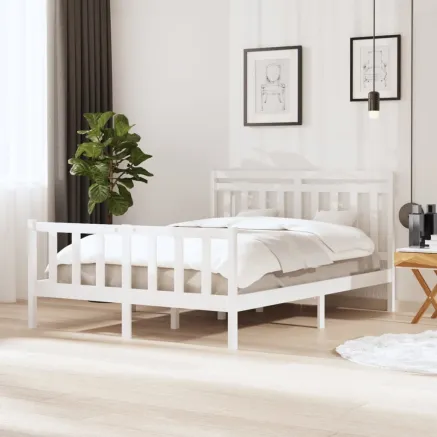 Cadre de lit sans matelas blanc bois de pin massif