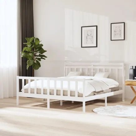 Cadre de lit sans matelas blanc bois massif
