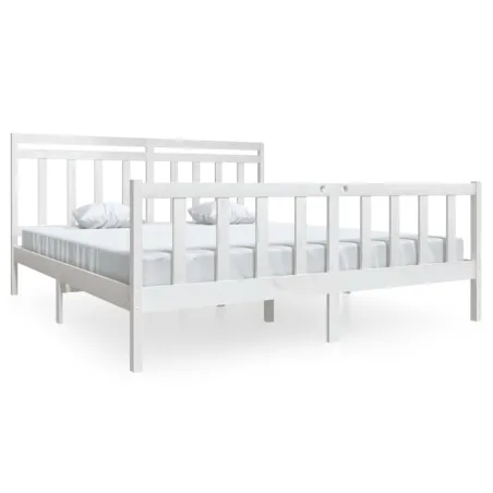 Cadre de lit sans matelas blanc bois massif