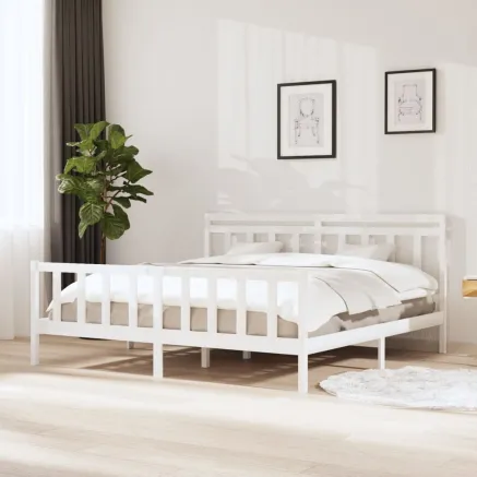 Cadre de lit sans matelas blanc bois massif 200x200 cm