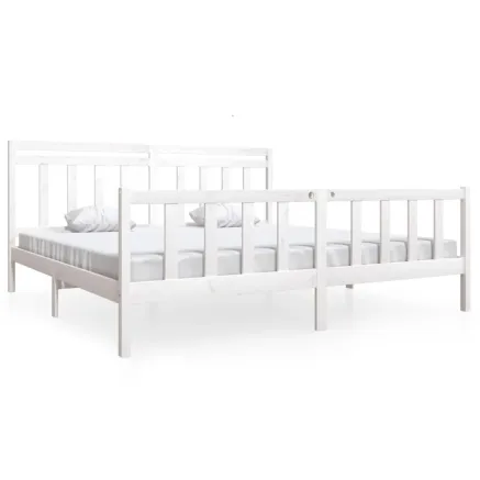 Cadre de lit sans matelas blanc bois massif 200x200 cm 2
