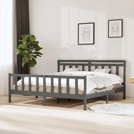 Cadre de lit sans matelas gris bois massif 200x200 cm
