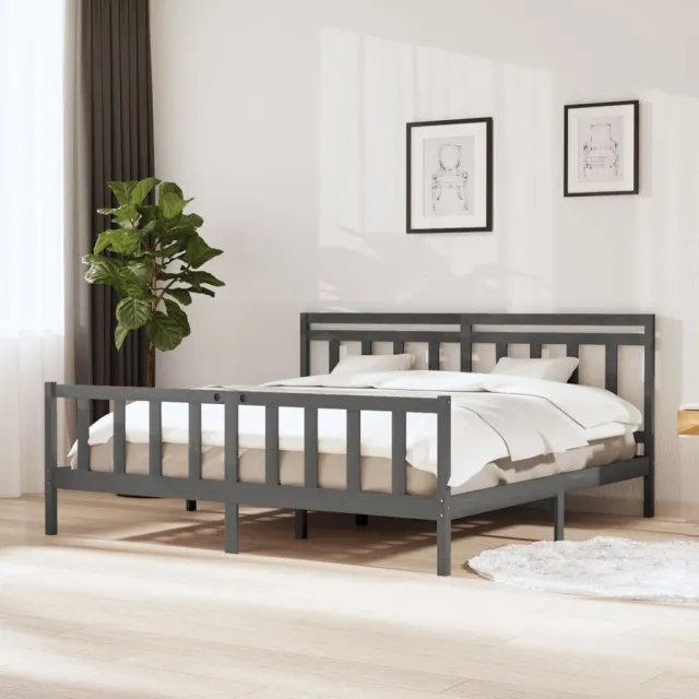 Cadre de lit sans matelas gris bois massif 200x200 cm