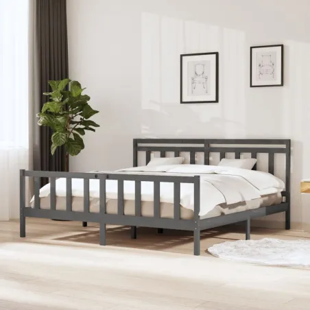 Cadre de lit sans matelas gris bois massif 200x200 cm
