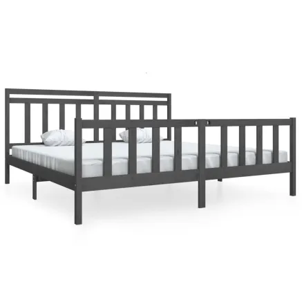 Cadre de lit sans matelas gris bois massif 200x200 cm 2