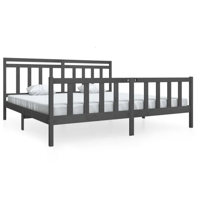 Cadre de lit sans matelas gris bois massif 200x200 cm