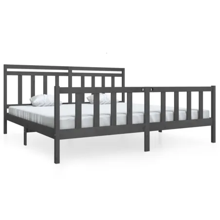 Cadre de lit sans matelas gris bois massif 200x200 cm