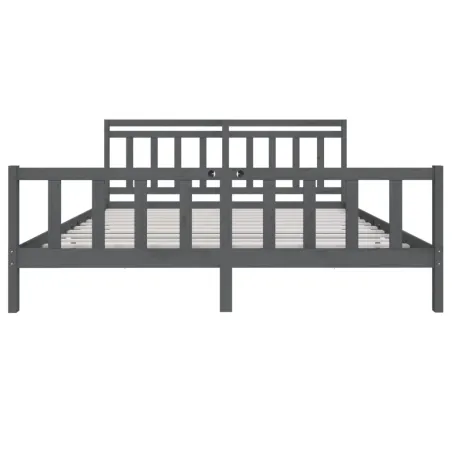 Cadre de lit sans matelas gris bois massif 200x200 cm