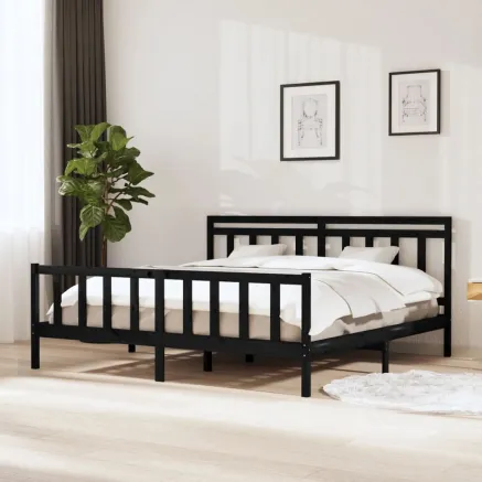 Cadre de lit sans matelas noir bois massif 200x200 cm