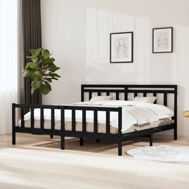 Cadre de lit sans matelas noir bois massif 200x200 cm