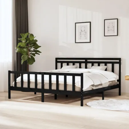 Cadre de lit sans matelas noir bois massif 200x200 cm