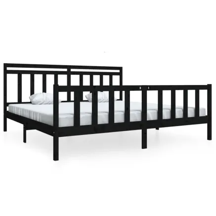 Cadre de lit sans matelas noir bois massif 200x200 cm 2